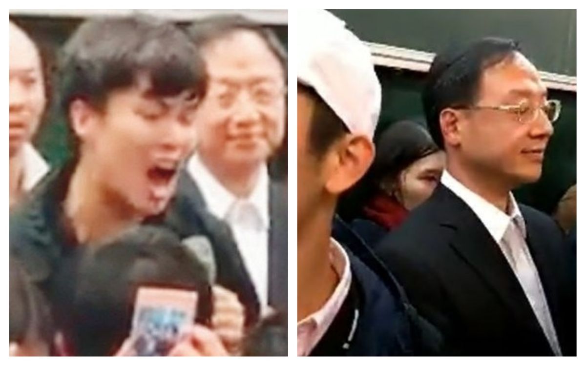 ▲前行政院長江宜樺到台大演講，遭到學生包圍抗議。(影片截圖／翻攝自周安履臉書, 2018.12.18）