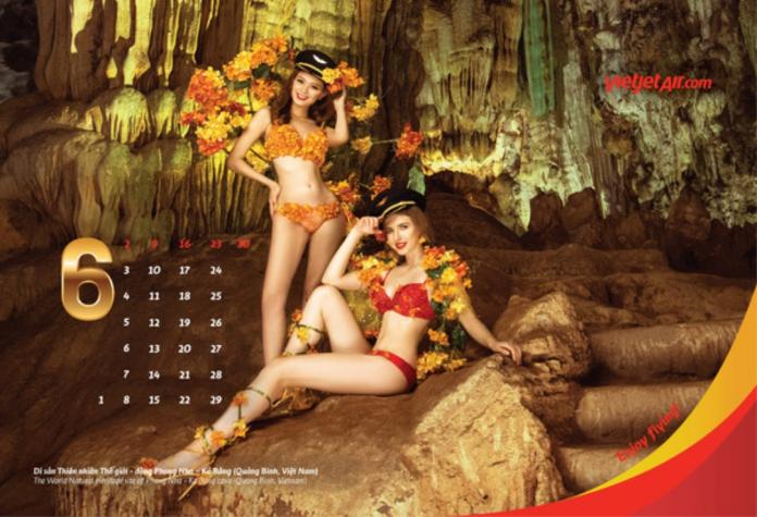 越捷航空2019月曆出爐，其中6月份的中國無憂花女郎，介紹越南世界遺產秘境峰牙洞。（圖／翻攝vir.com.vn）