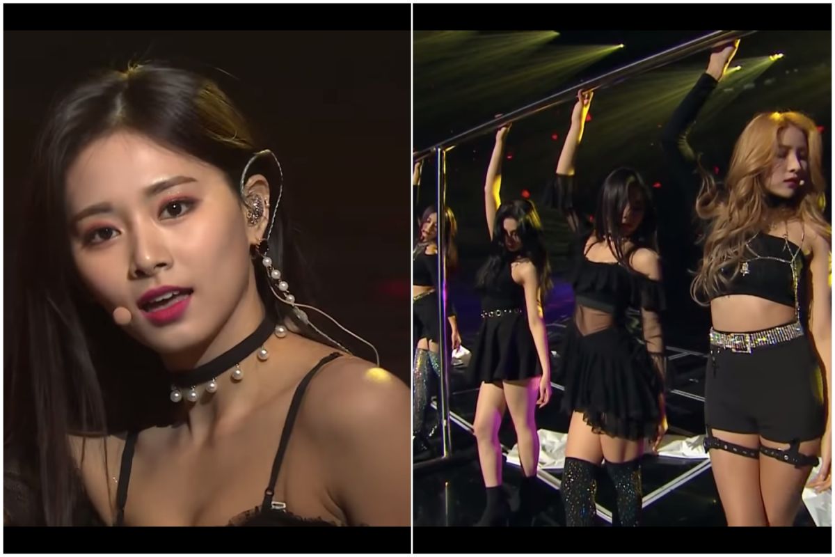 ▲周子瑜（左）露事業線性感升級，與JOY、美珠、Sowon、祉呼、妍雨帶來表演。（圖／ KBSKpop YouTube）