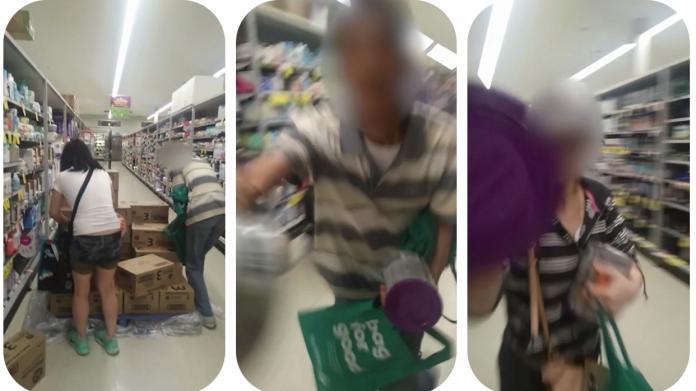 中國大媽大叔們在澳洲超市瘋狂搶購奶粉，遭當地民眾拿手機錄影後，竟拿奶粉罐砸向拍攝的澳洲婦女。（圖／翻攝YouTube畫面）