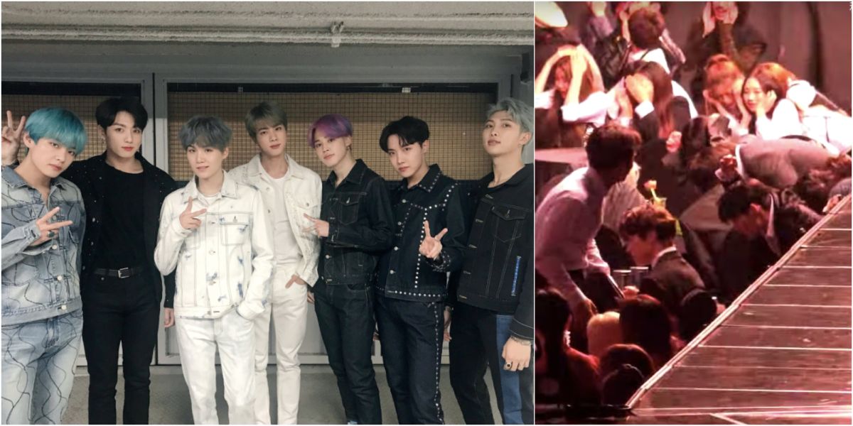 ▲BTS表演時，主辦未告知其他藝人舞台有煙火特效，嚇壞TWICE。（圖／BTS Twitter、YouTube）