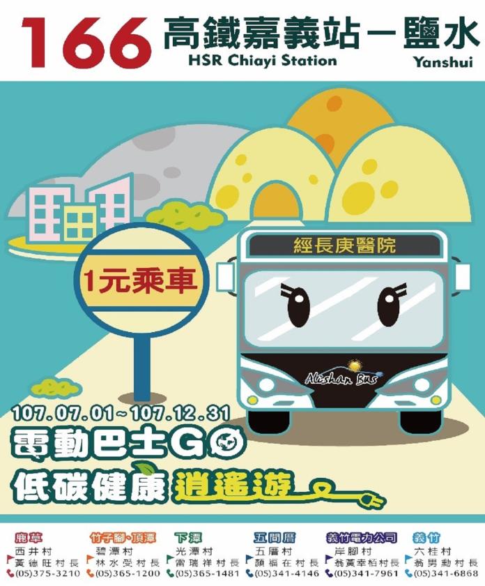 ▲166公車，自嘉義高鐵到台南鹽水只要1元。（圖／嘉義縣政府提供 , 2019.01.16）