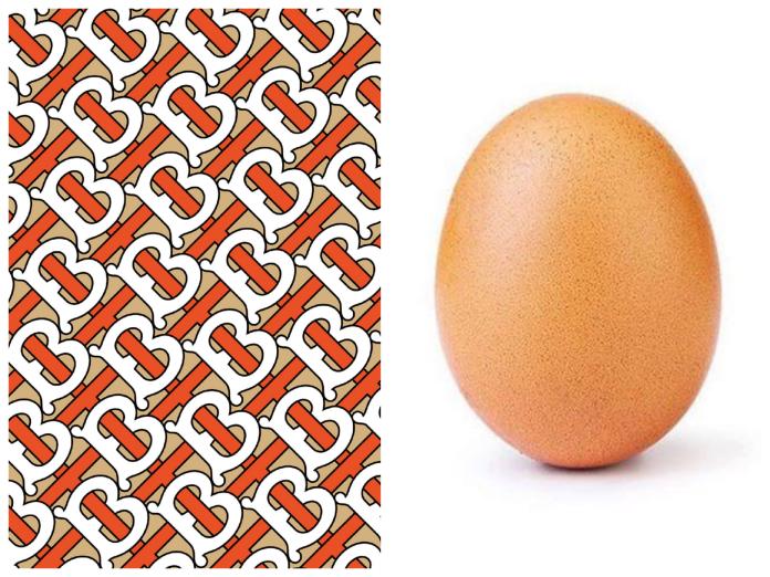 品牌Burberry日前也更上了蛋蛋熱潮！在品牌官方Instagram發佈了一張裂開的蛋，上頭印有「RT.17UK」呼應創意總監入主品牌的首個系列。圖＠Burberry臉書、world_record_egg臉書