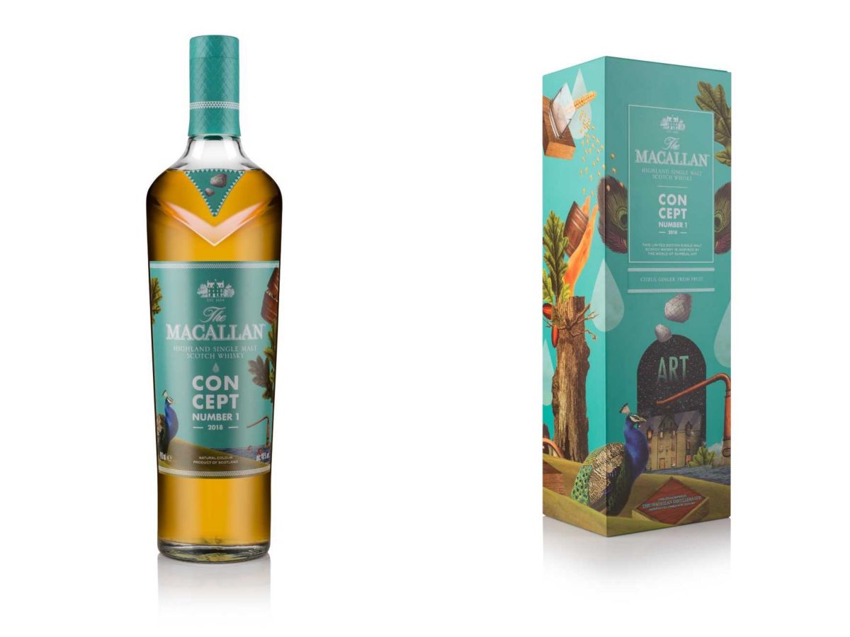 包裝與瓶身的細節和圖案都非常有質感，湖水藍做為主色配上金黃色澤的酒體，十分協調富有藝術美感。圖＠麥卡倫
