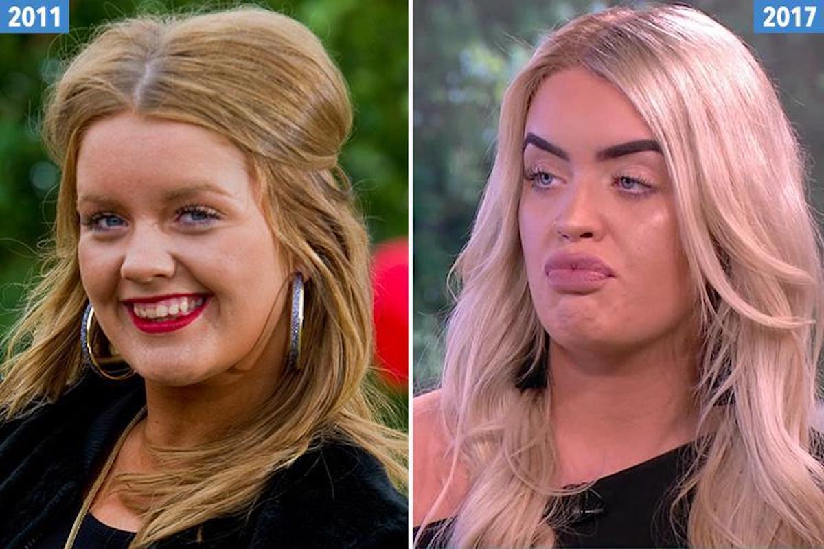 ▲中了樂透之後，曾經清純模樣的珍帕克瘋狂隆乳整形，變成了如今的肉慾女形象。（圖／翻攝自每日郵報）