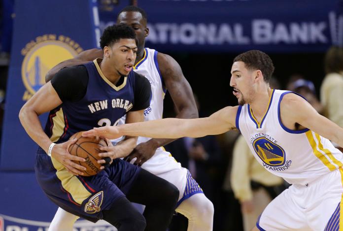 ▲Anthony Davis(左)、Klay Thompson（圖／美聯社／達志影像）