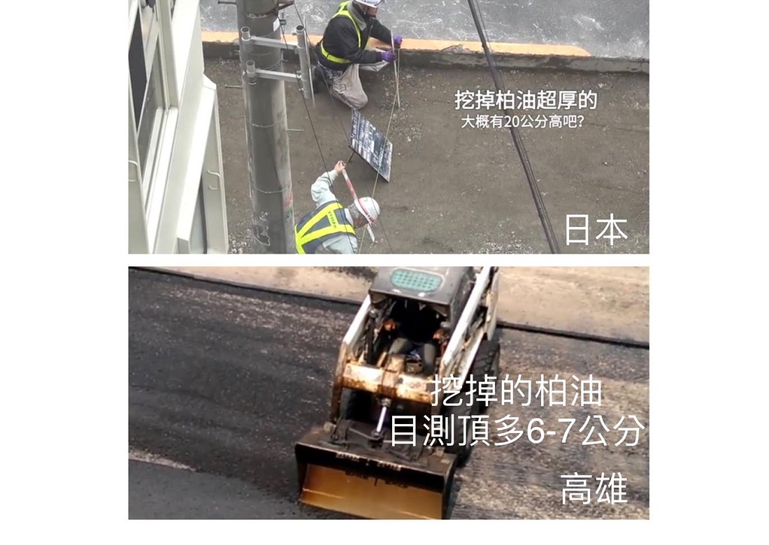 ▲日本與高雄鋪馬路的比較圖。（圖／翻攝自李正皓臉書）