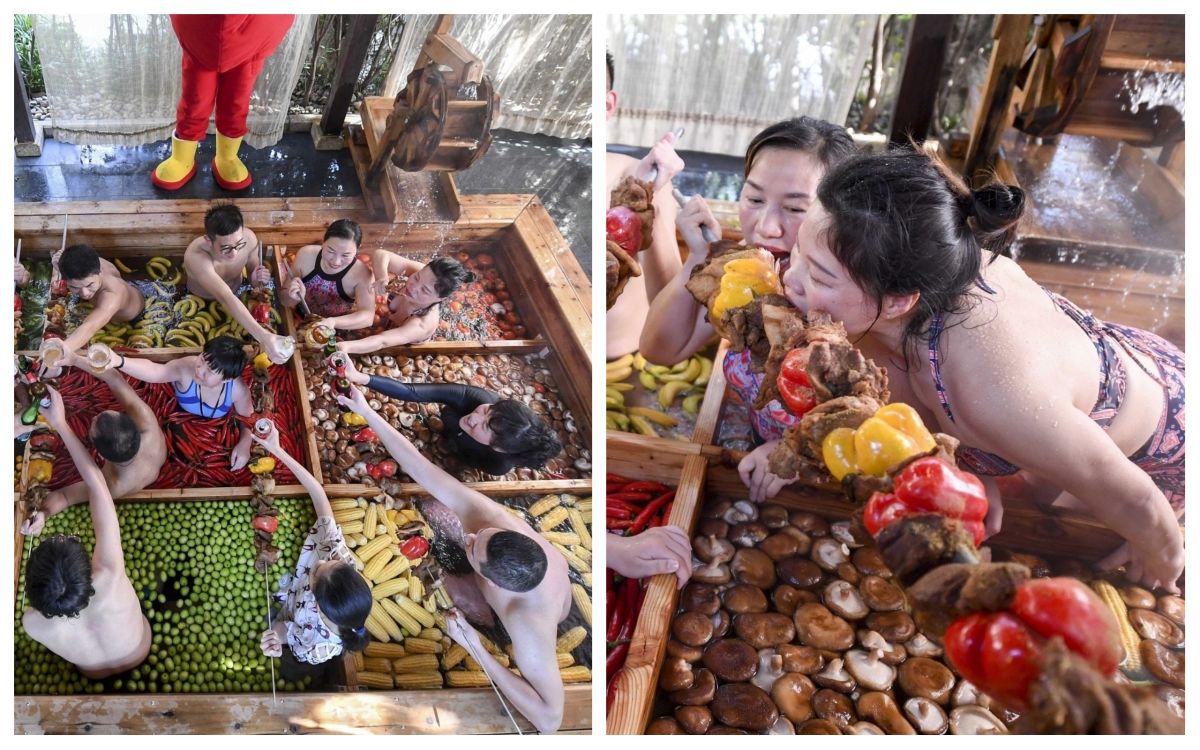 ▲杭州酒店推出九宮格火鍋溫泉，引發網友討論。（圖／翻攝自視覺中國）