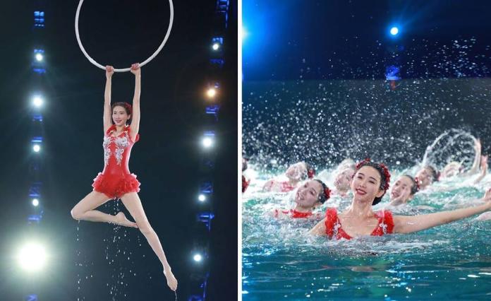 ▲林志玲春晚的「水上芭蕾」表演，被踢爆都是靠替身。（圖／林志玲微博）