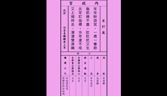 「內政宮」籤詩指出，健身運動將帶來「大吉」運勢。（圖／內政部臉書,2019.2.5）
