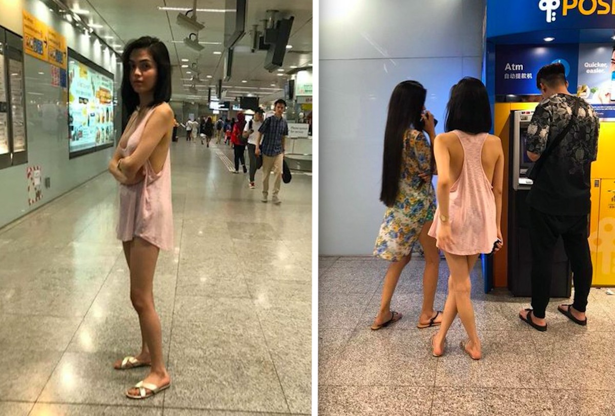 ▲日前新加坡一名豪放正妹，只穿著一件淡粉色輕薄睡衣，就直接出門來到地鐵站內的自動提款機前領錢。如今又有「高清版」照片曝光！（圖／翻攝自 hardwarezone）