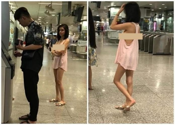 ▲新加坡烏節路的地鐵站，出現一名穿著清涼的女子，胸前若隱若現。（圖／翻攝網路）