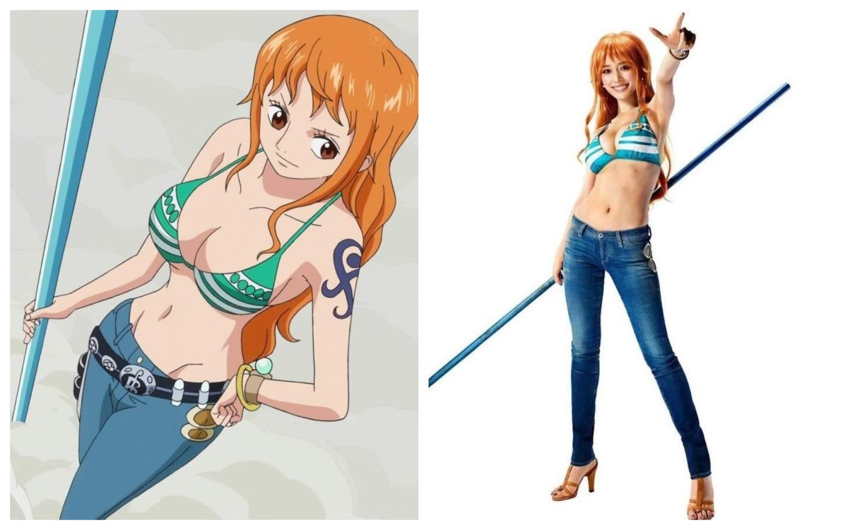 《航海王》娜美擁有高人氣。右為日本模特兒泉里香之前拍攝的真人娜美廣告照。（圖／翻攝自網路,泉里香的 IG ）