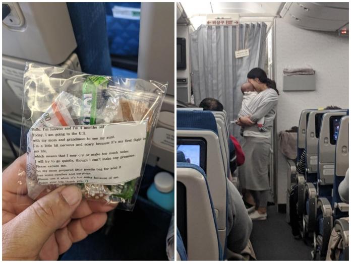 ▲一名女子帶著 4 月大的嬰兒坐十小時的飛機，一招讓機上乘客融化。（圖／翻攝自 Dave Corona 臉書）