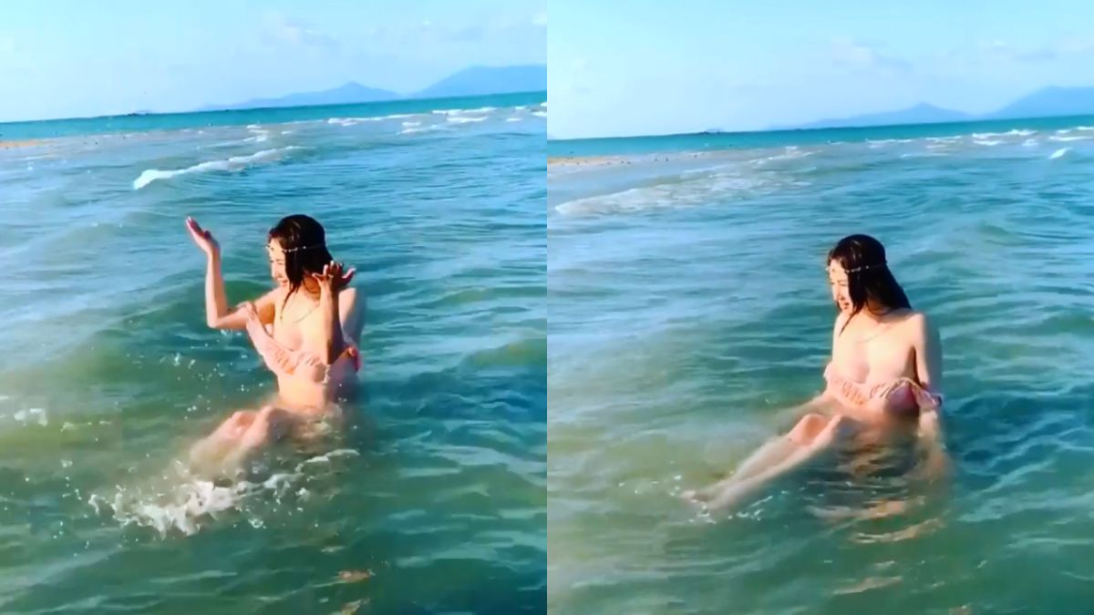 ▲孟瑤海邊戲水，浪一打網友都暈了。（圖／IG）