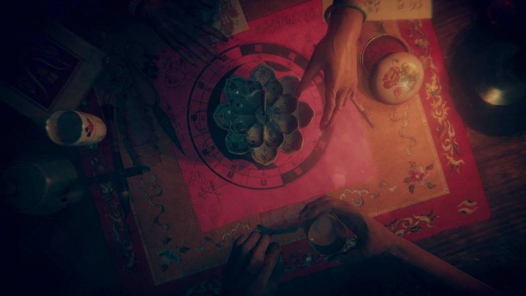 《還願》遊戲預告片，何老師只有手部出現。（圖／赤燭遊戲）