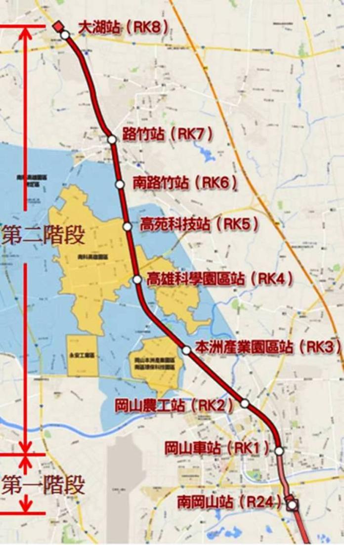 ▲岡山路竹延伸線（第二階段）計畫路線圖。（高市捷運局提供）