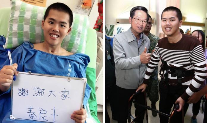 ▲經歷半年多的治療與復健，傘兵秦良丰終於將從三總出院、回到家鄕高雄復健。（合成圖／翻攝自秦父臉書／中央社資料圖片）