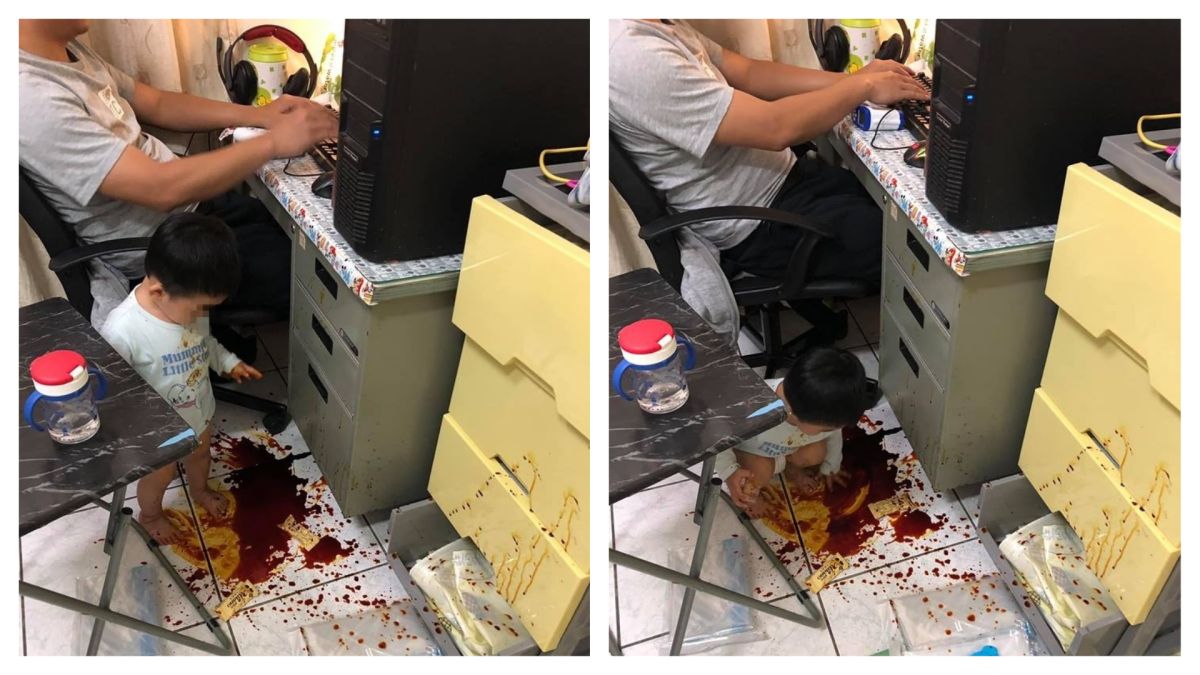 ▲女網友發文抱怨老公，小孩玩得遍地狼藉仍淡定打電動。（圖／翻攝自爆怨公社）