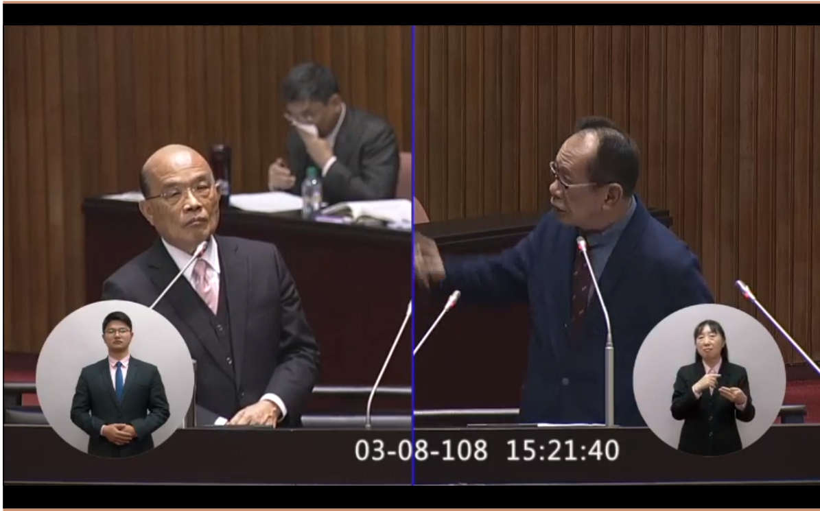 國民黨立委陳超明8日在質詢時，詢問蘇貞昌對王金平兩岸論述的看法。（圖／翻自立法院網站）