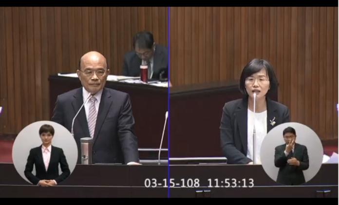 行政院長蘇貞昌接受立委蘇巧慧質詢。 (圖/翻攝立法院會議直播)