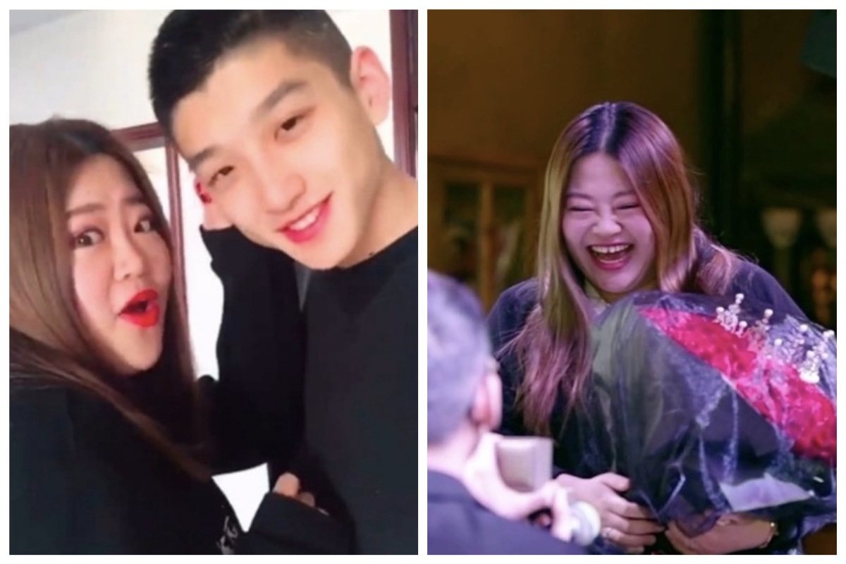 ▲山東小鮮肉與「厚片女友」交往多年修成正果，一番求婚致詞也感動許多網友。（圖／翻攝自微博）