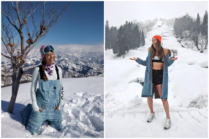 ▲瑞瑪席丹到日本滑雪，卻只穿著運動內衣。（圖／愛貝克思提供, 2019.03.18）
