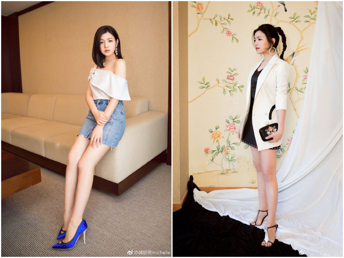 陳妍希甩開水腫魔咒，瘦出V字小臉和鉛筆腿。圖＠陳妍希michelle微博