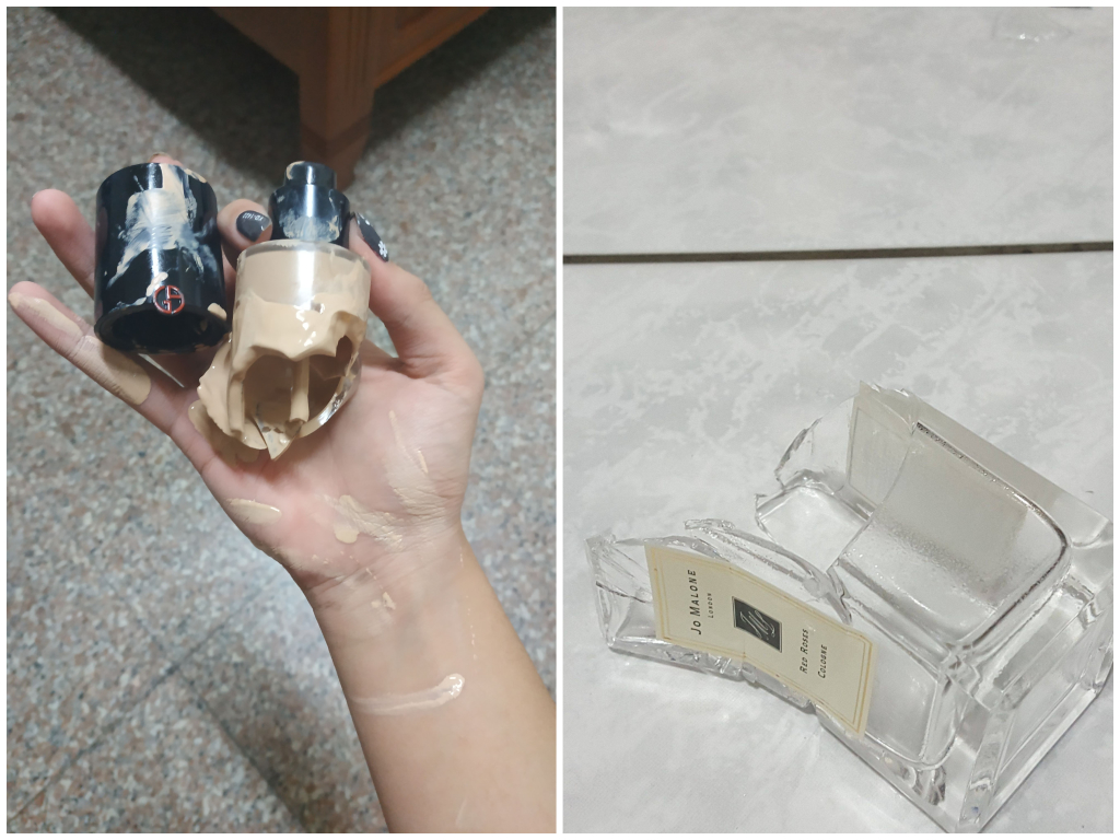 ▲專櫃美妝品大都用玻璃瓶裝，容易摔碎讓人心痛。（圖／翻攝自 Dcard）