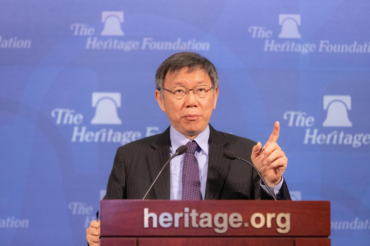 台北市長柯文哲三月訪美，圖為於傳統基金會演說。( 圖 / 台北市政府提供 )