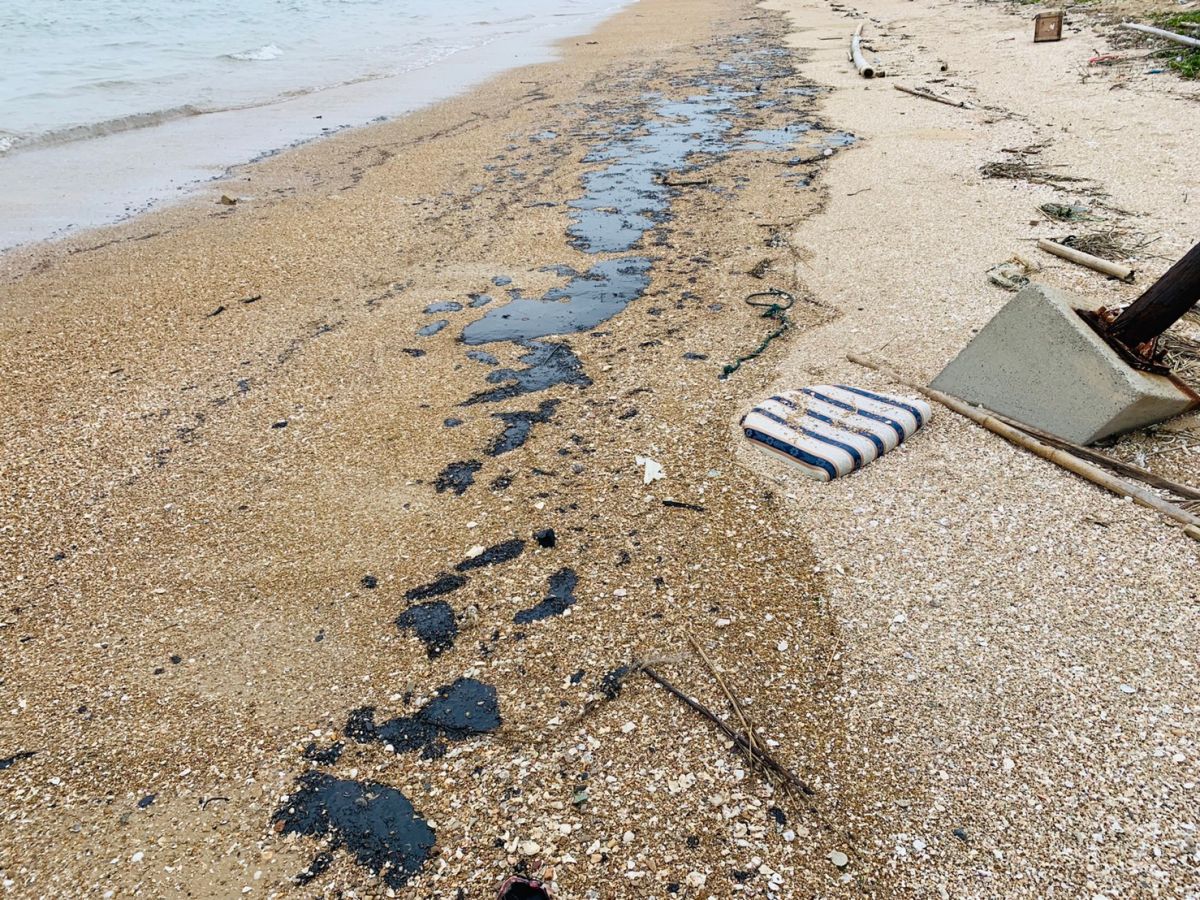 ▲自本月24日開始，金門東北角馬山至青嶼岸際不斷有油污漂進沙灘及礁岩，汙染範圍超過1公里。（圖／金門第九岸巡隊提供）