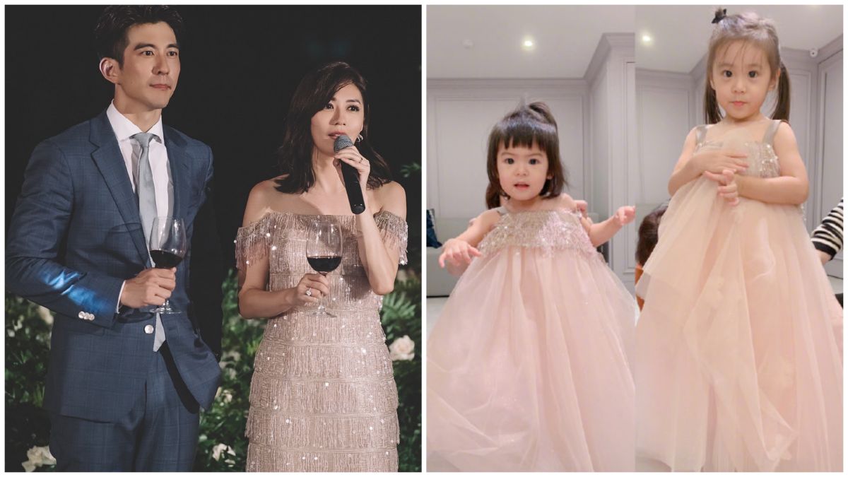 賈靜雯與修杰楷的浪漫婚禮，晚間派對上賈靜雯與女兒都穿著林莉婚紗訂製的婚紗及禮服，如星月般唯美。圖@Tasaki、賈靜雯微博