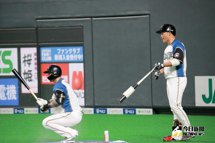 ▲日本火腿鬥士隊中田翔（左）、王柏融（右）。（圖／記者葉政勳攝 , 2019.03.29）