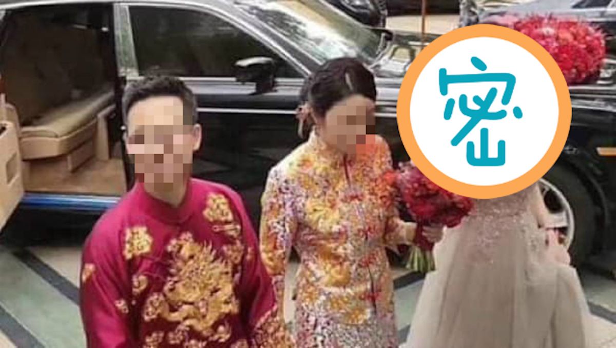 ▲伴娘一身超火辣的低胸禮服，露出渾圓雪乳，搶盡新人風采。（圖／翻攝自爆廢公社）