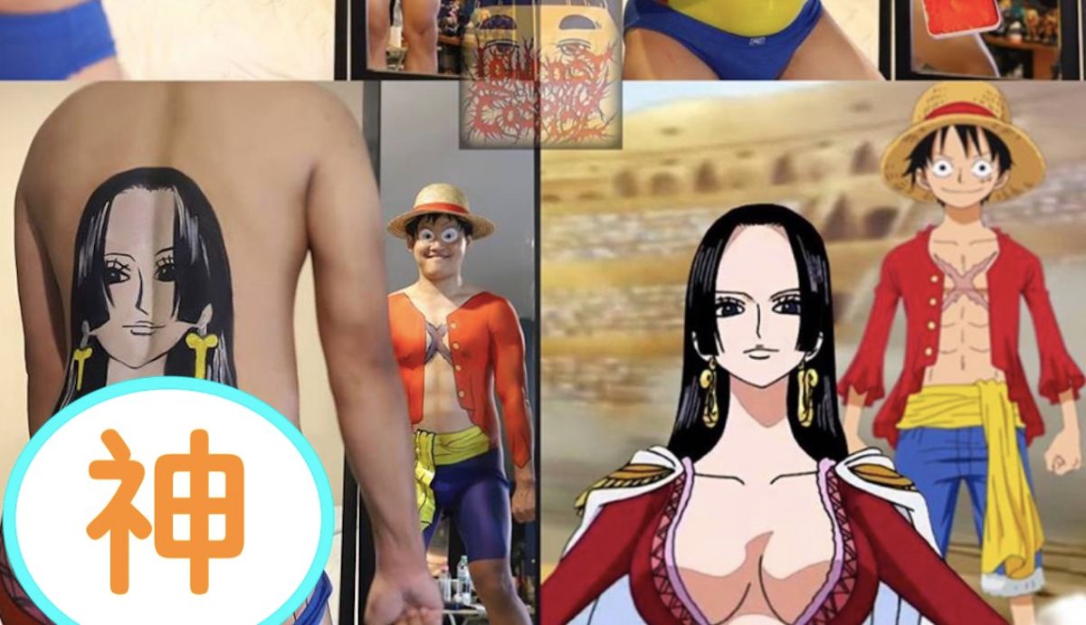 ▲泰國知名網紅「Anucha Sangchart」一人分飾兩角扮演魯夫和蛇姬，讓網友笑翻。（圖／翻攝自「Lowcostcosplay」臉書）