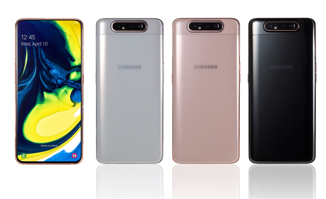 ▲在今（10）日三星的全球發表會「A Galaxy Event」中，三星發表了Galaxy A80手機，採獨家的翻轉式三鏡頭設計。（圖／台灣三星提供，記者劉士成重製）