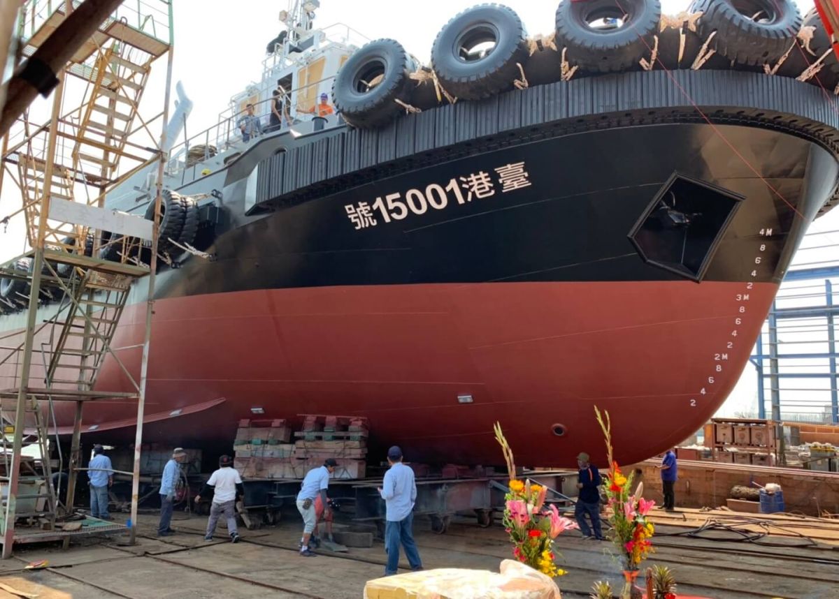 ▲台灣港務港勤公司舉行新造5000匹馬力港勤拖船下水典禮。(圖／記者黃守作攝，2019.04.11)
