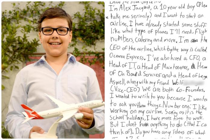 ▲澳洲10歲男孩艾力克斯，想要開航空公司，直接寫信給澳洲航空的執行長請教。（圖／翻攝Deseret News）