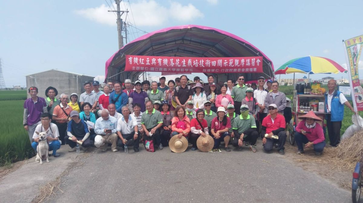 嘉大雜糧研究團隊，舉辦有機紅豆與有機落花生田間示範栽培講習觀摩會。〔圖／記者吳晉輝攝2019.04.24〕