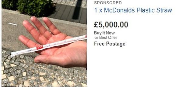 ▲他們把商品名稱為「超罕見的麥當勞塑膠吸管」，同時宣傳吸管的價值為「值回票價的5000英鎊」。（圖／翻攝自每日郵報）