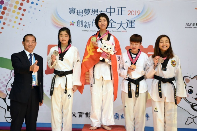 ▲ 陸軍專科學校黃郁婷一般女子組跆拳道對打49公斤級獲得金牌。（陸軍專科學校提供）