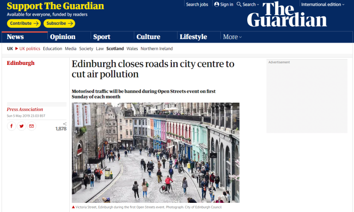 ▲英國蘇格蘭首府愛丁堡市中心的道路首次關閉，因為愛丁堡加入了「開放街道運動」。（圖／翻攝自英國衛報）