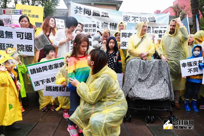 台灣同志家庭權益促進會針對立委林岱樺提出的同婚專法中的同性結合版本，表示共同監護是罔顧孩童權益，他們希望立委們能夠三思重新考慮。（圖／記者葉政勳攝 , 2019.05.08）