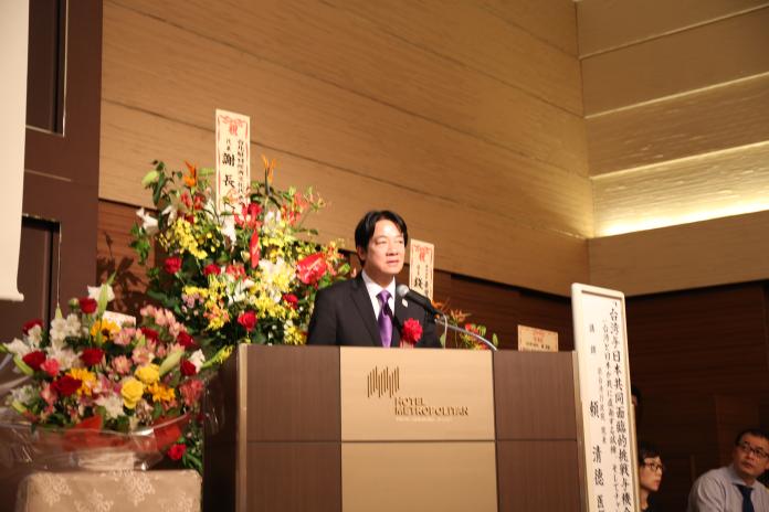 前行政院長賴清德12日在日本東京發表演說，他表示，2020的選戰是一場捍衛台灣主權，以及維護自由民主生活方式的選擇。（圖／賴清德辦公室提供）