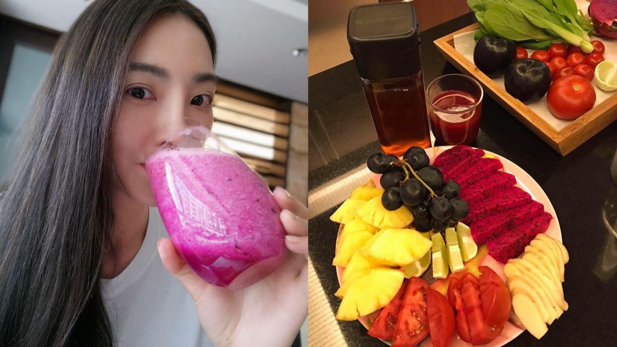 ▲吳速玲自製冷壓蔬果汁當晚餐。（圖／媽咪速玲臉書）