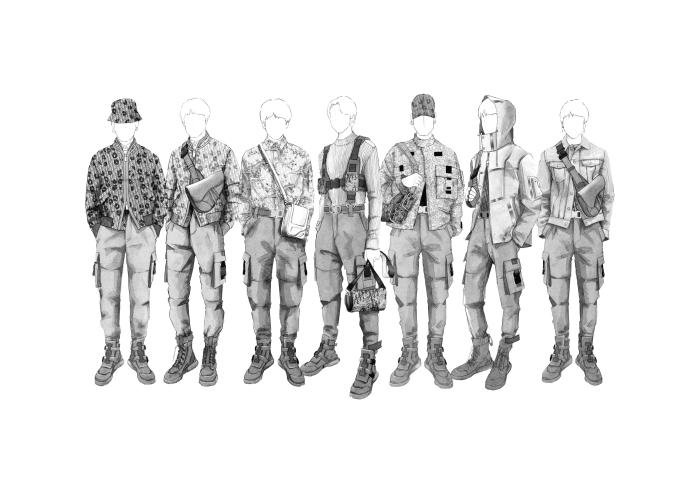 ▲BTS 防彈少年團巡演服插畫。（圖／Dior提供）
