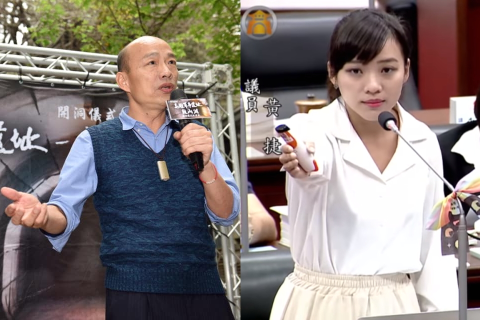 ▲再戰韓國瑜！黃捷洩「 5 大考題」嗆：拆穿發大財謊言。（圖／翻攝自韓國瑜臉書、黃捷youtube, 2019.05.14）