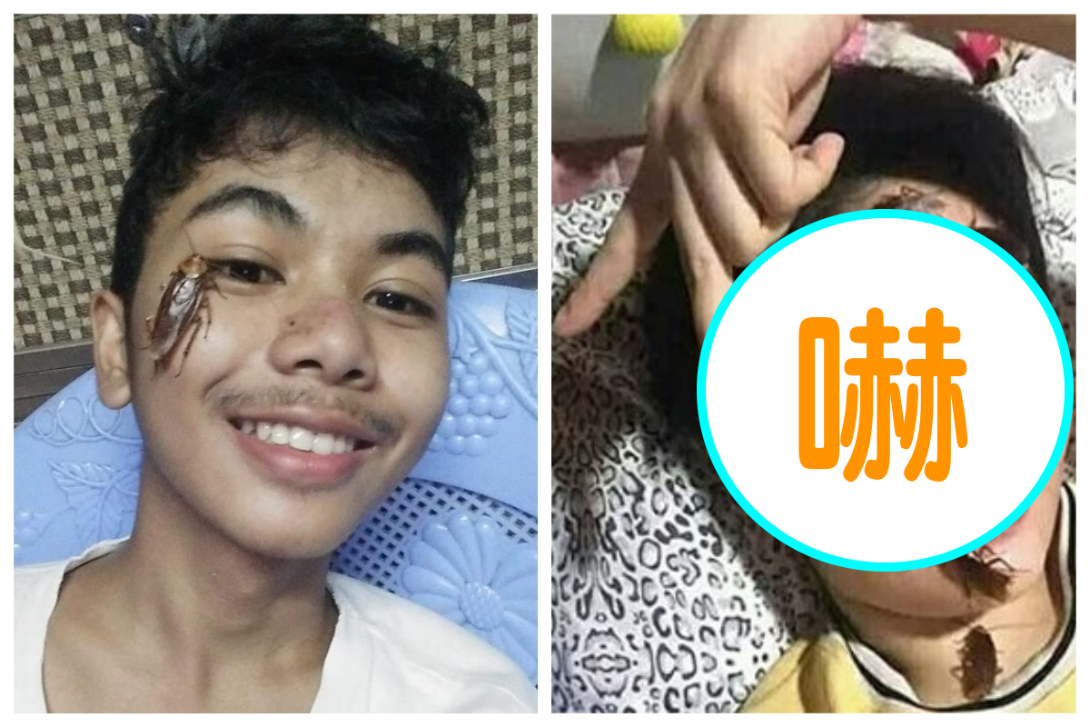 ▲國外掀起一股「蟑螂挑戰」風潮，許多網友紛紛將蟑螂放在臉上自拍，讓人看了頭皮發麻。（圖／翻攝自臉書「106.9 Capital FM - Official」）