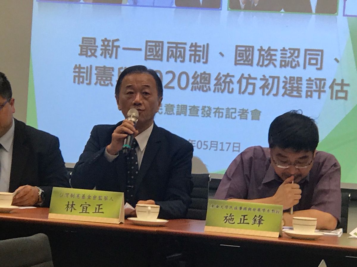 明年總統大選，藍綠陣營初選轉趨白熱化，台灣制憲基金會17日公布總統大選最新民調，2020總統大選若是藍綠對決，賴清德小贏韓國瑜4個百分點。（圖／記者林人芳攝，2019,05,17)