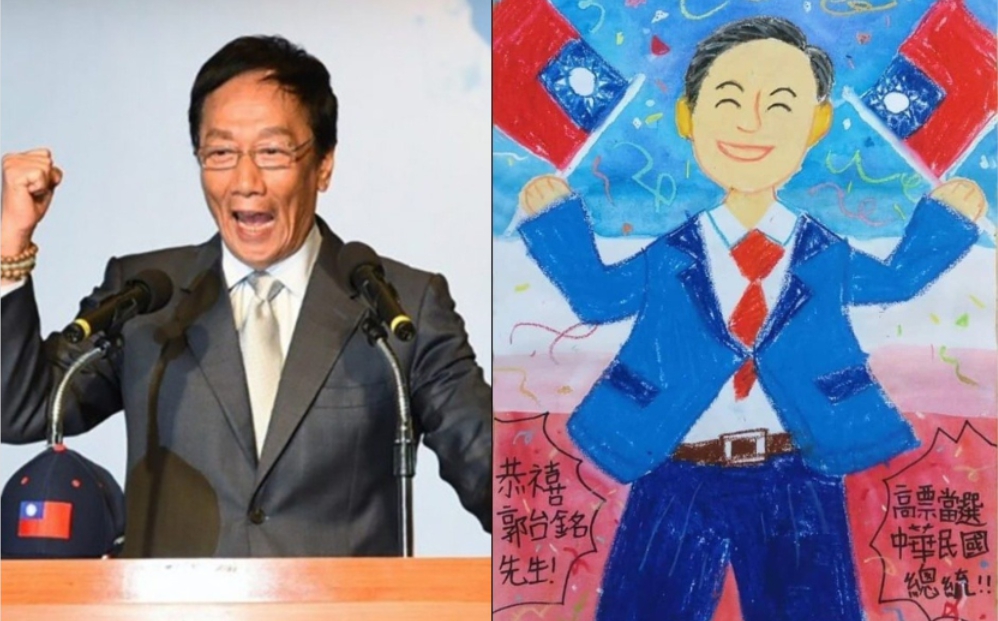 ▲女童畫圖寫信給郭台銘卻收到無聲卡。（組圖／截自爆料公社）